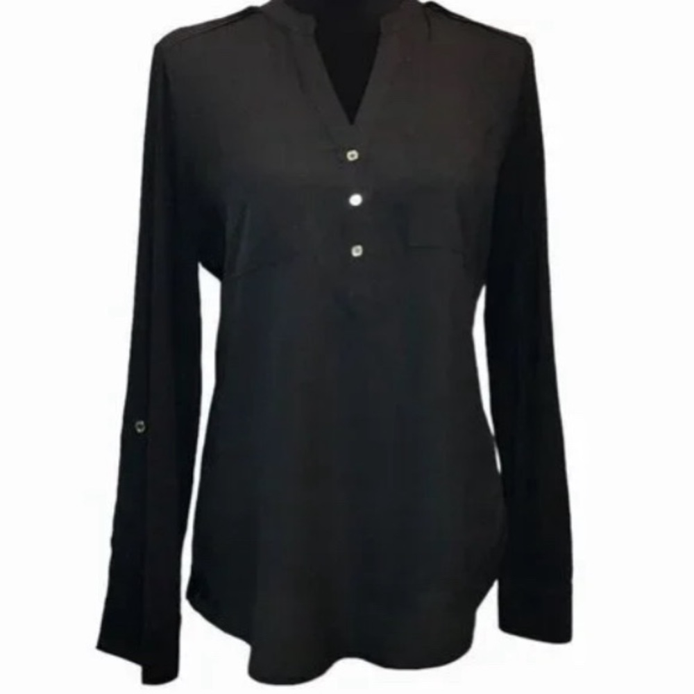 FINAL SALE Calvin Klein Women’s Long Sleeved Vneck Black Blouse
